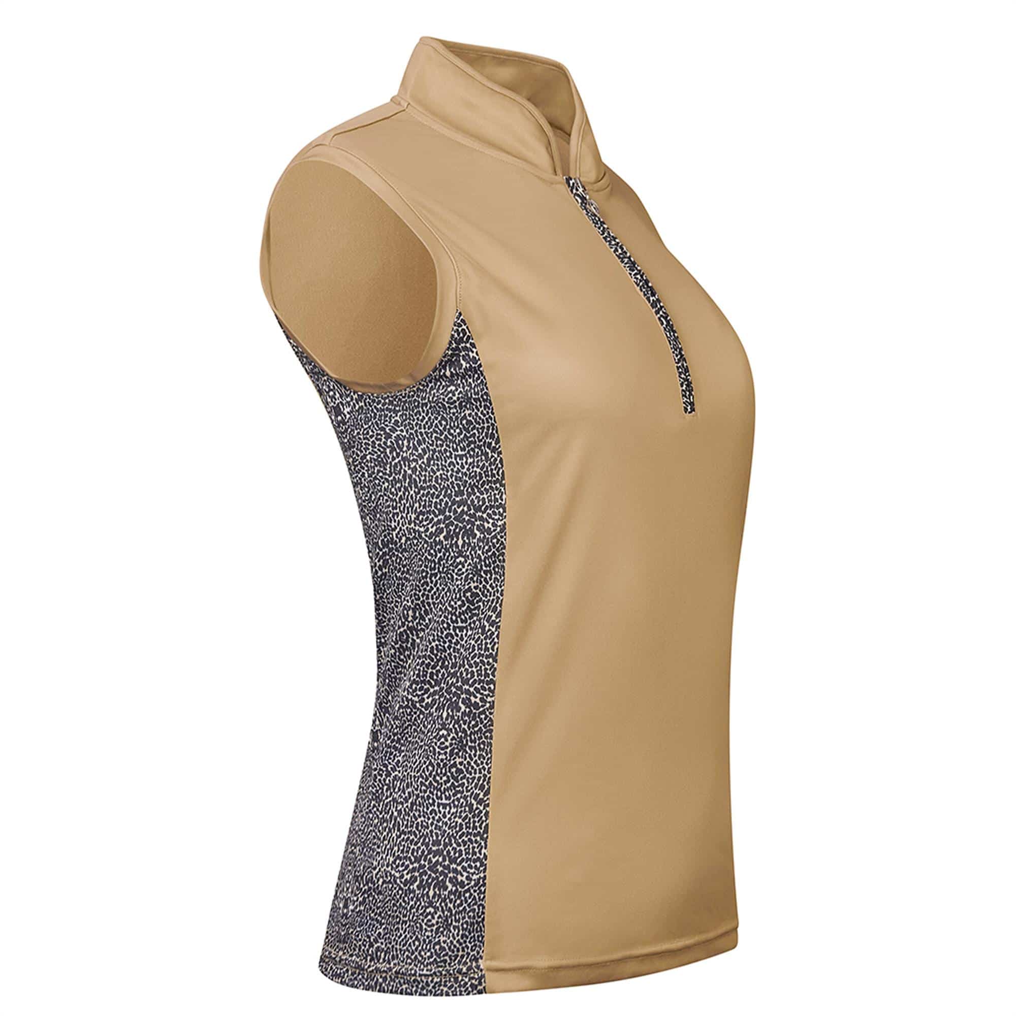 Pure Golf Elise Sleeveless Polo Shirt Cheetah Beige